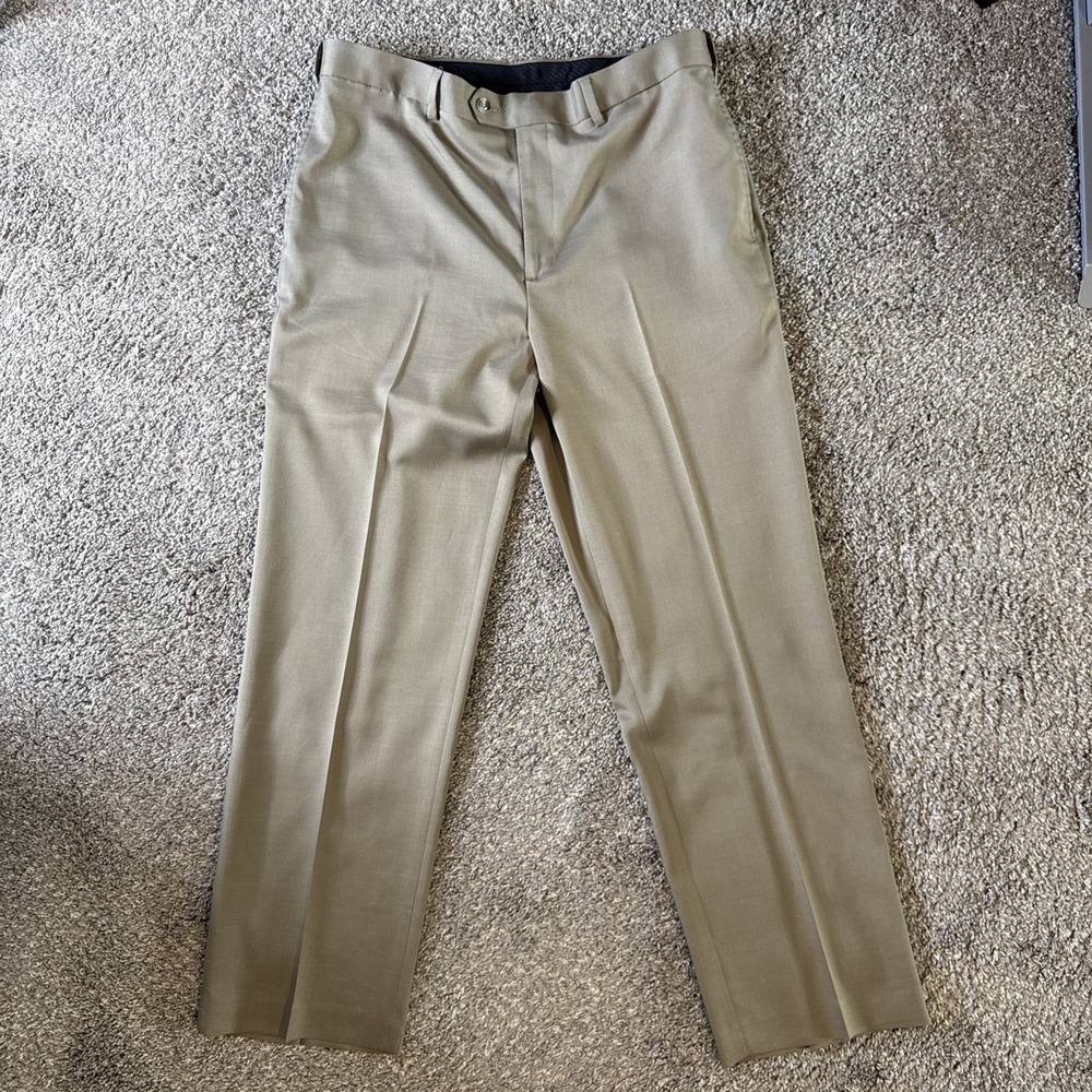 Savane Mens‎ Brown Dress Pants Flat Front Straight Leg Trousers 34x30